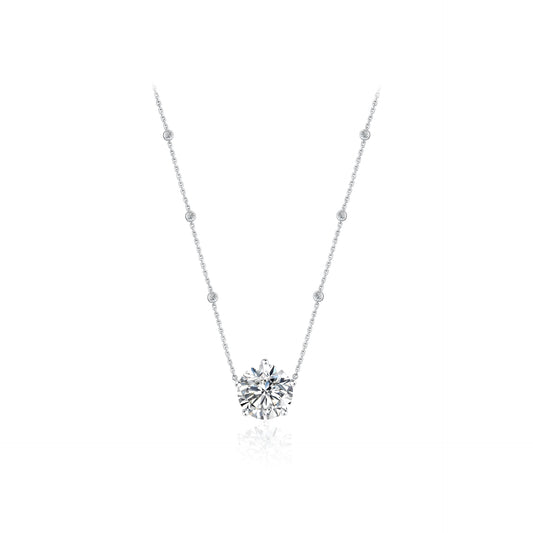 18K Gold Round Brilliant 6 Prongs Solitaire Diamond Necklace with IGI Certificate