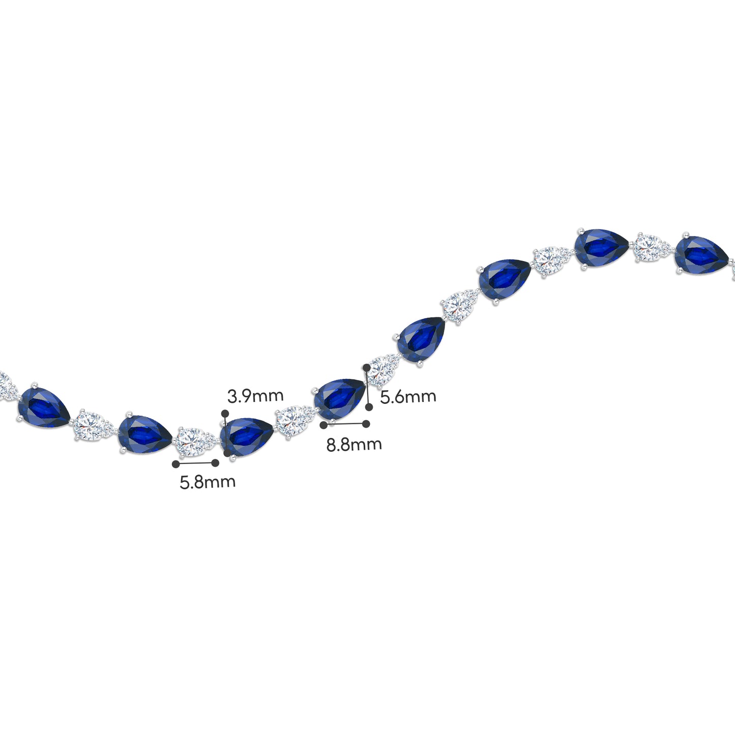 TDG 10K Gold Pear Shaped Cut Lab Grown Blue Sapphire Diamond Bracelet