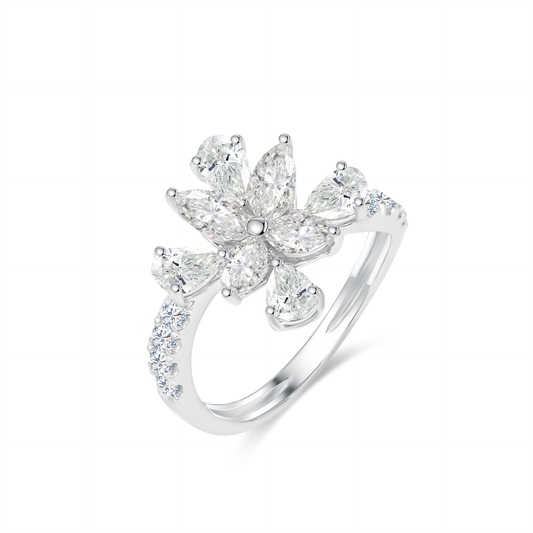 TDG 10K Gold Flower Shaped Lab Grown Diamond Ring