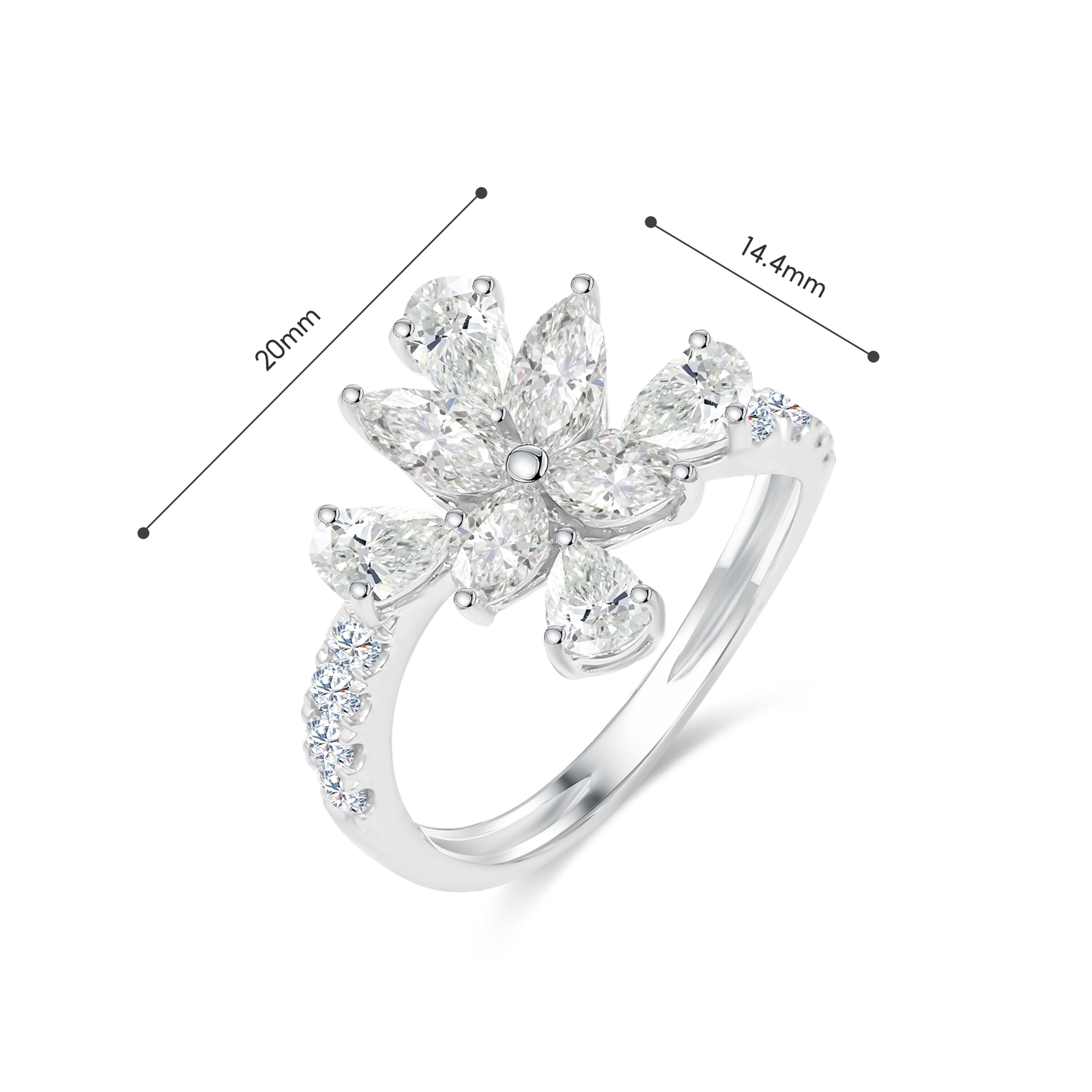 TDG 10K Gold Flower Shaped Lab Grown Diamond Ring