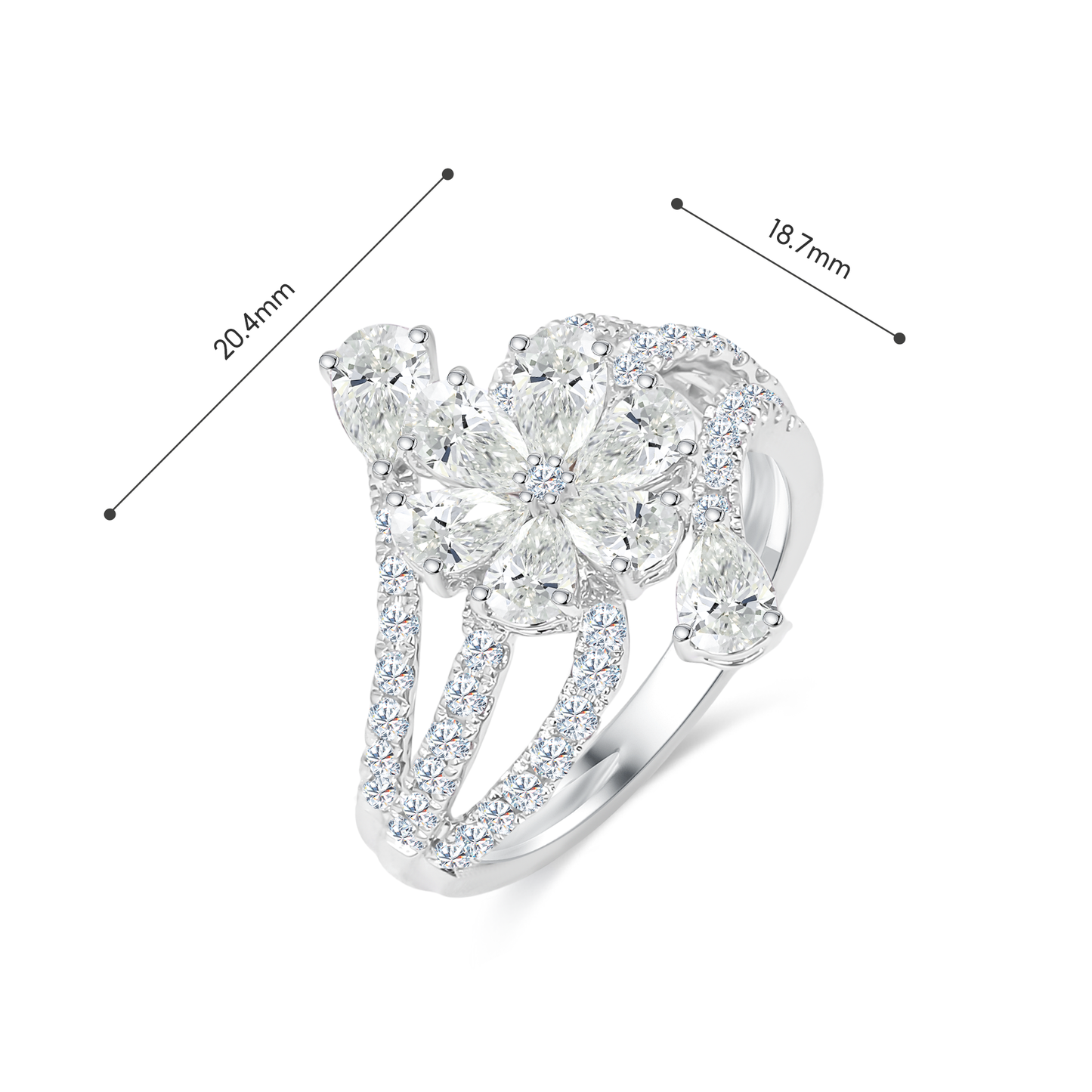 TDG 10K Gold Flower Shaped Lab Grown Diamond Ring