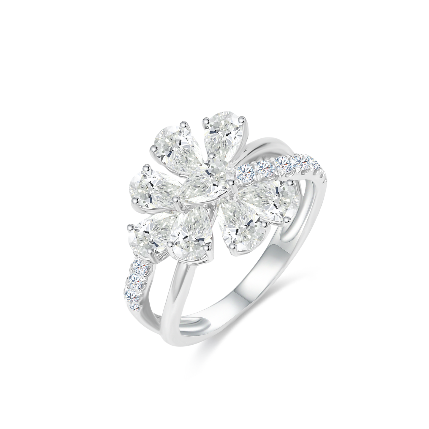 TDG 10K Gold Flower Shaped Lab Grown Diamond Ring