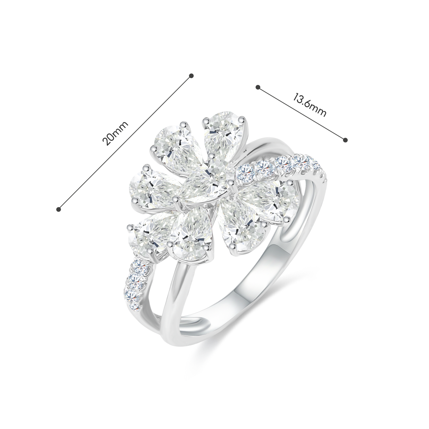 TDG 10K Gold Flower Shaped Lab Grown Diamond Ring