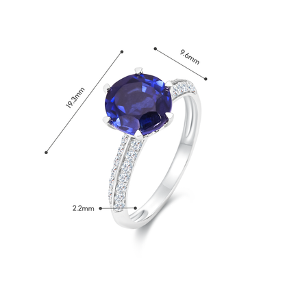 TDG 10K Round Shape Lab Grown Blue Sapphire Diamond Ring