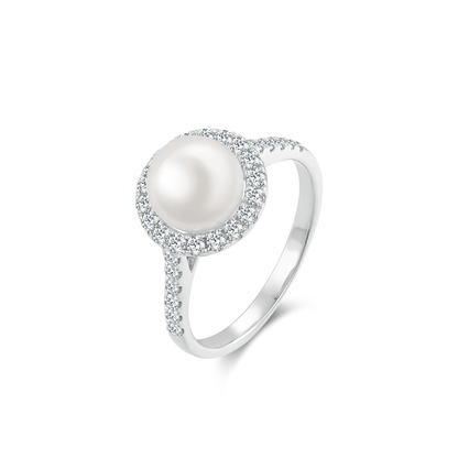 TDG 10K Gold Pearl and Lab-Grown Diamond Ring