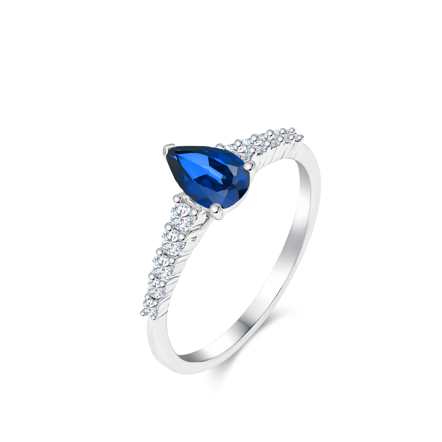 TDG 10K Gold Lab Grown Sapphire Pear Diamond ring