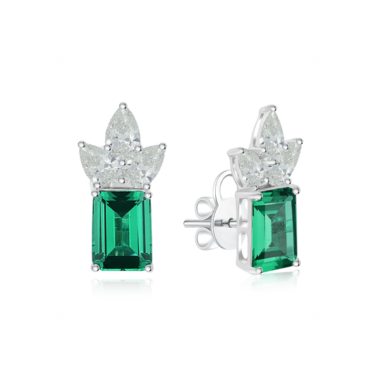 TDG 10K Gold Lab-Grown Emerald-Cut Three Diamond Earrings