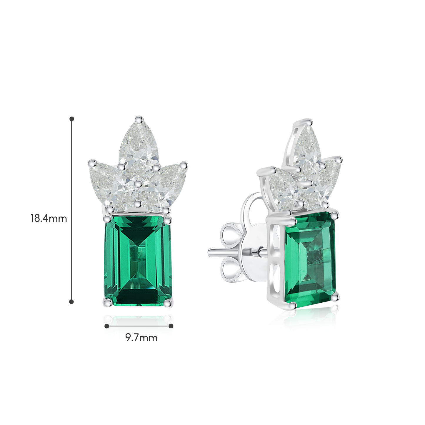 TDG 10K Gold Lab-Grown Emerald-Cut Three Diamond Earrings