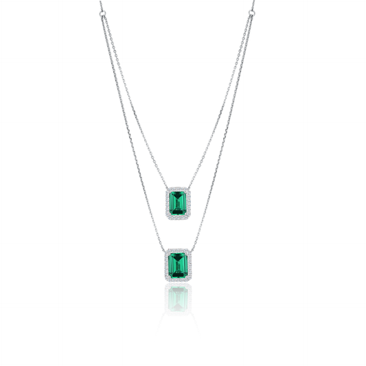 10K Gold Lab Grown Layered Emerald Diamond Necklace