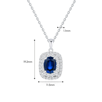 TDG 10K Gold Lab-Grown Gemstone and Diamond Halo Pendant Necklace