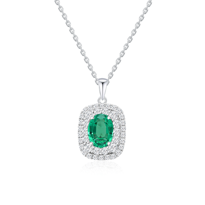 TDG 10K Gold Lab-Grown Gemstone and Diamond Halo Pendant Necklace