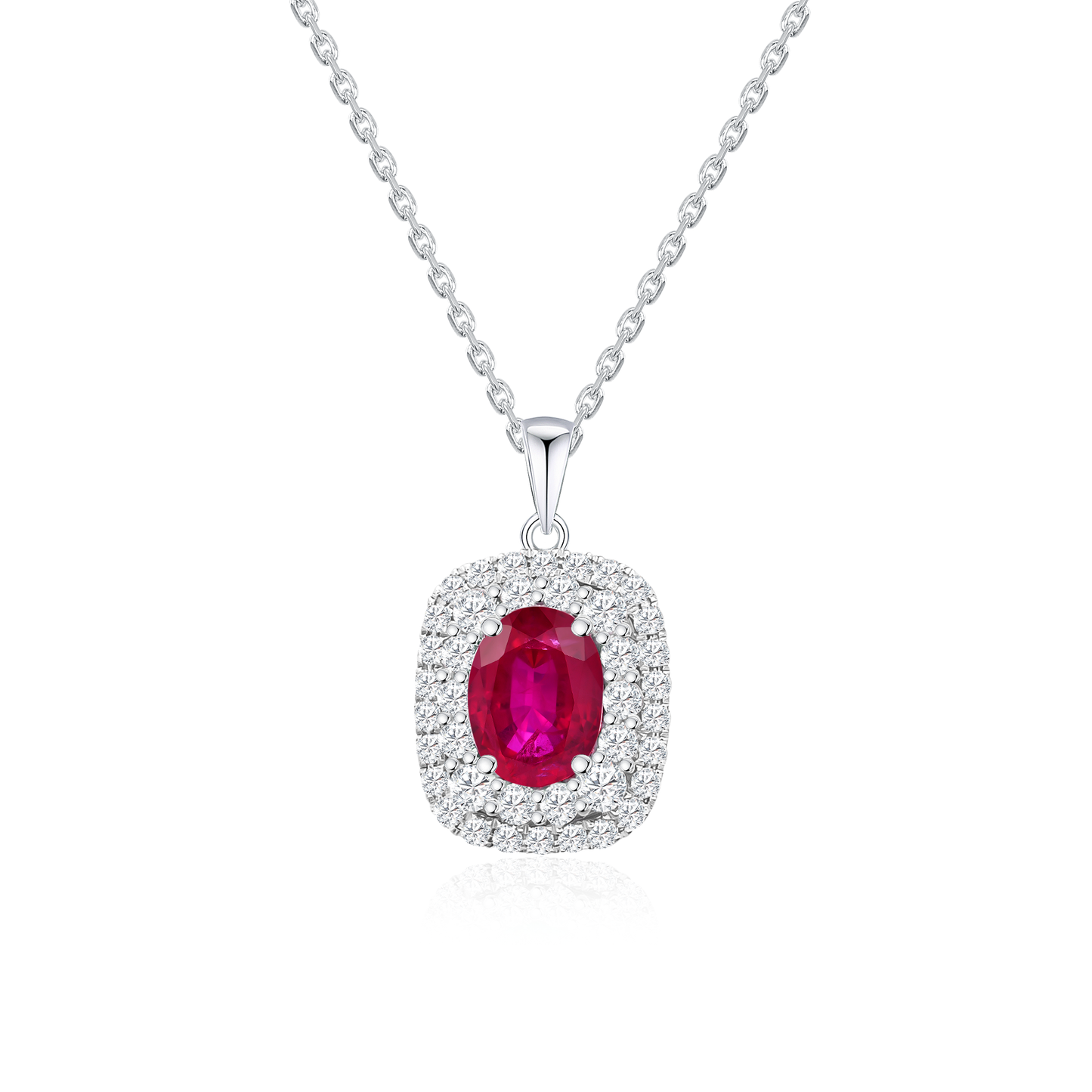 TDG 10K Gold Lab-Grown Gemstone and Diamond Halo Pendant Necklace