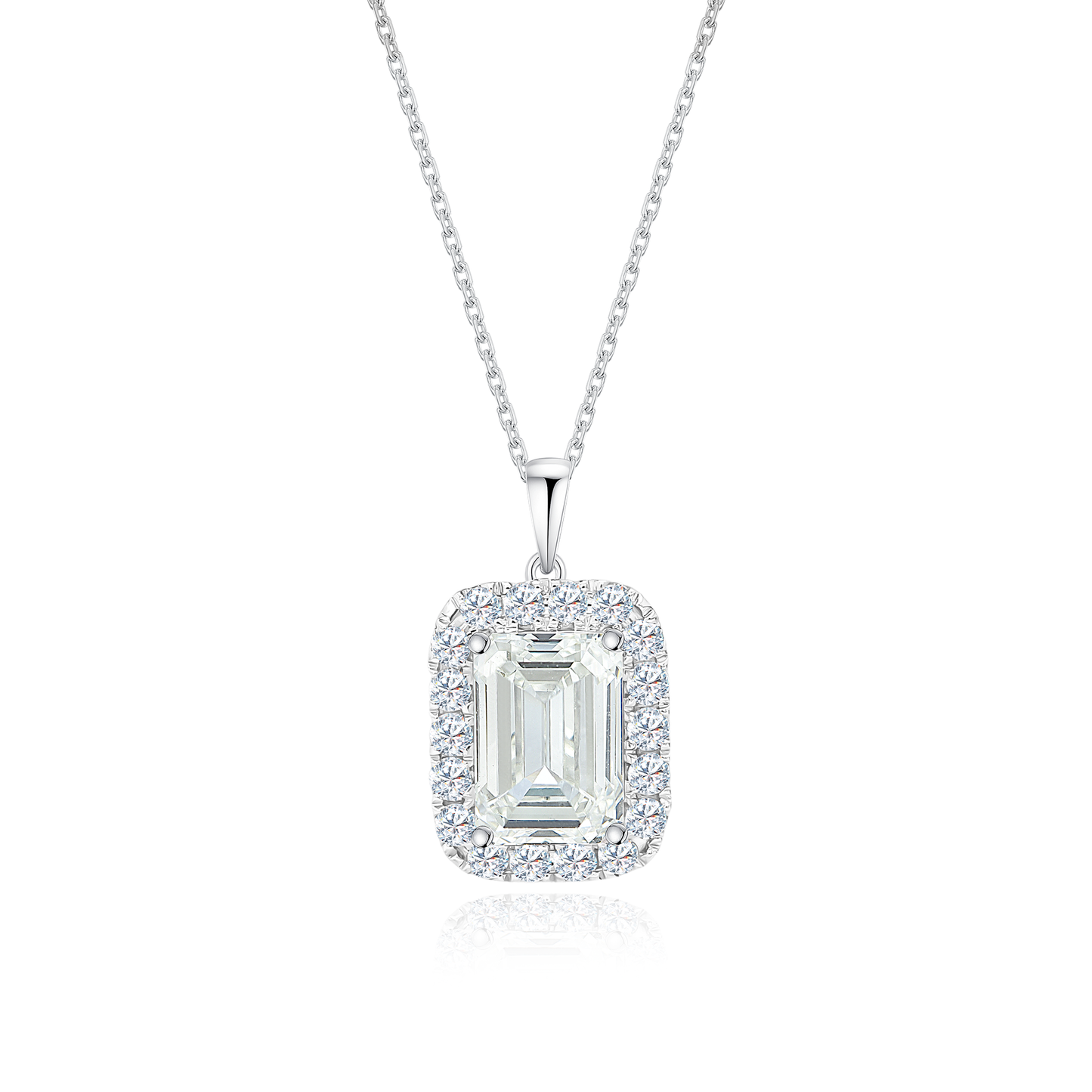 TDG 18K Gold Lab-Grown Emerald Cut Diamond Halo Pendant with IGI Certificate