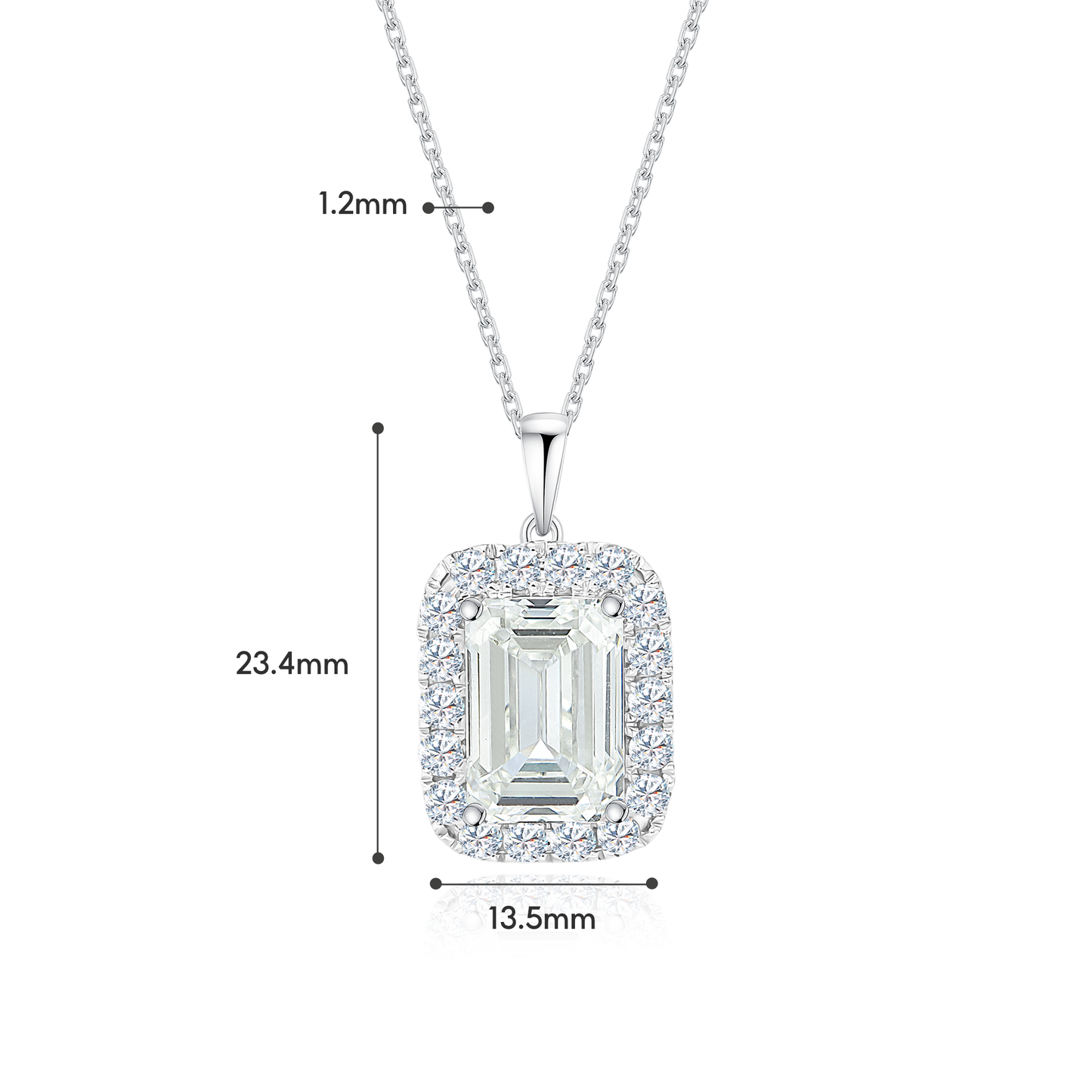 TDG 18K Gold Lab-Grown Emerald Cut Diamond Halo Pendant with IGI Certificate