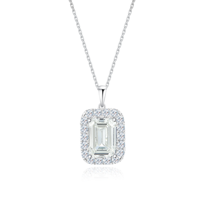 TDG 18K Gold Lab-Grown Emerald Cut Diamond Halo Pendant with IGI Certificate