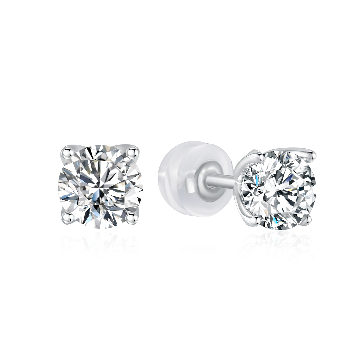 TDG 10K White Gold Lab-Grown Diamond Solitaire Stud Earrings