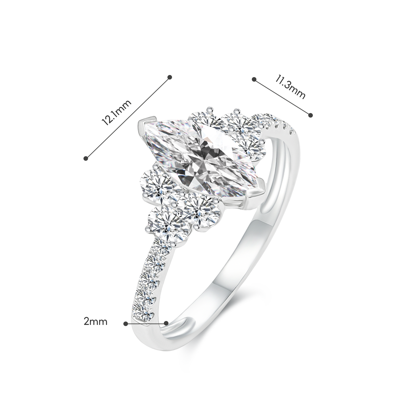 TDG 10K White Gold Lab-Grown Marquise Cut Diamond Cluster Ring