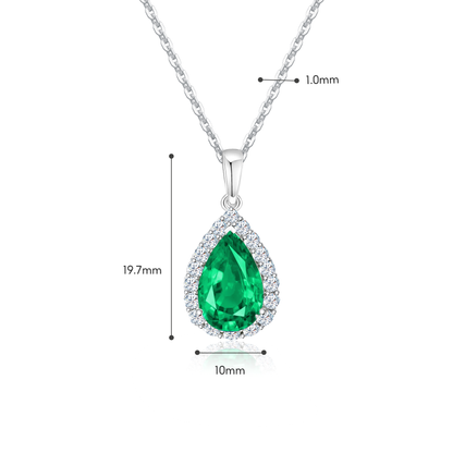 TDG 10K White Gold Lab-Grown Pear-Shaped Green Gemstone & Diamond Halo Pendant Necklace
