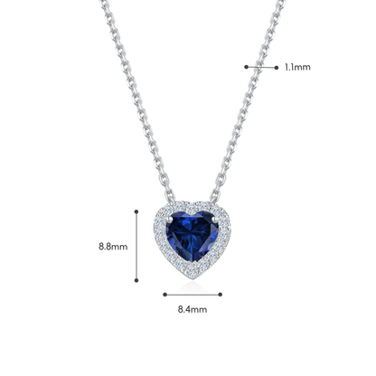 TDG 10K White Gold Lab-Grown Blue Sapphire Heart Pendant Necklace