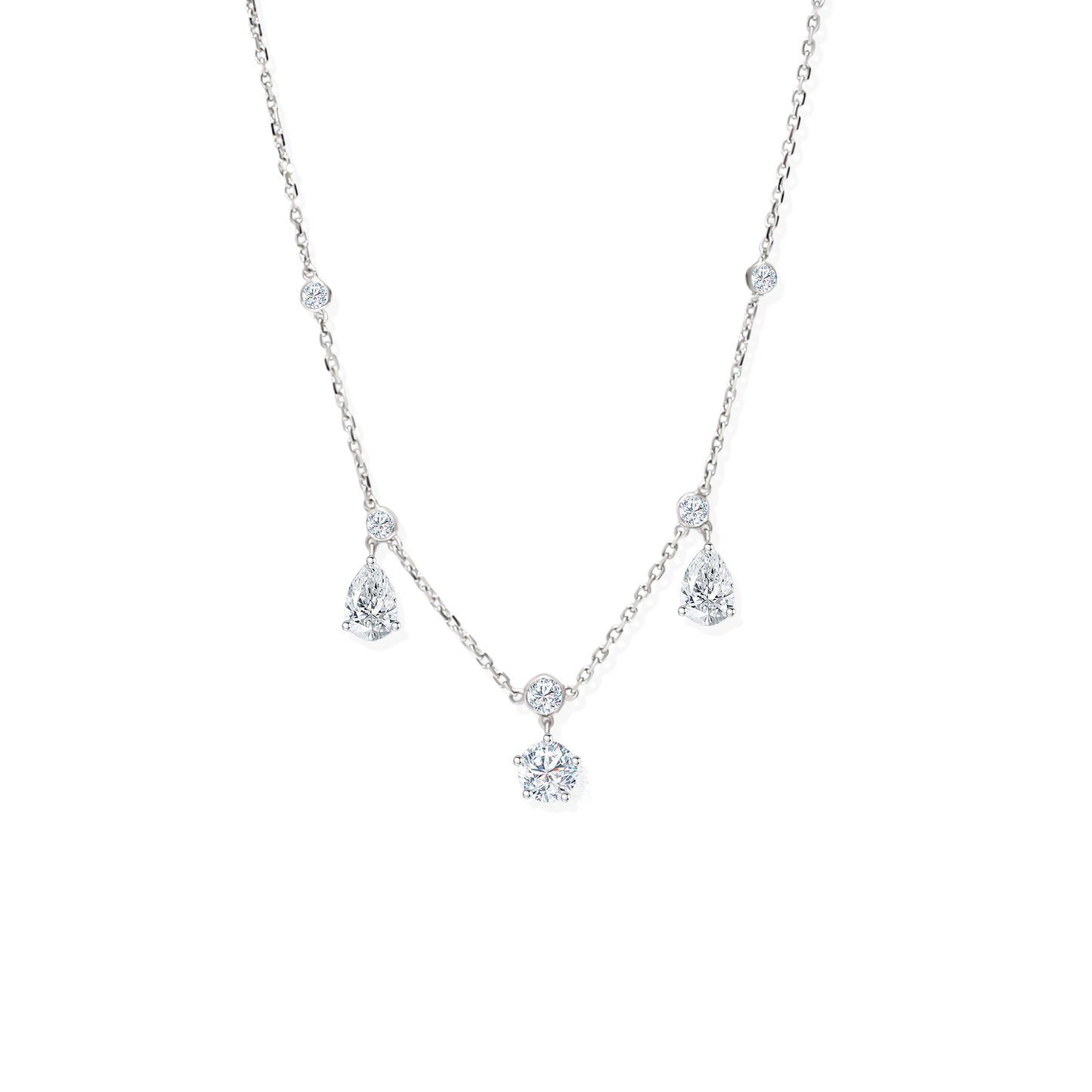 TDG 10K White Gold Lab-Grown Diamond Mixed Cut Drop Necklace