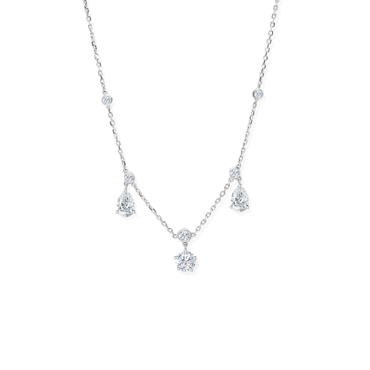 TDG 10K White Gold Lab-Grown Diamond Mixed Cut Drop Necklace