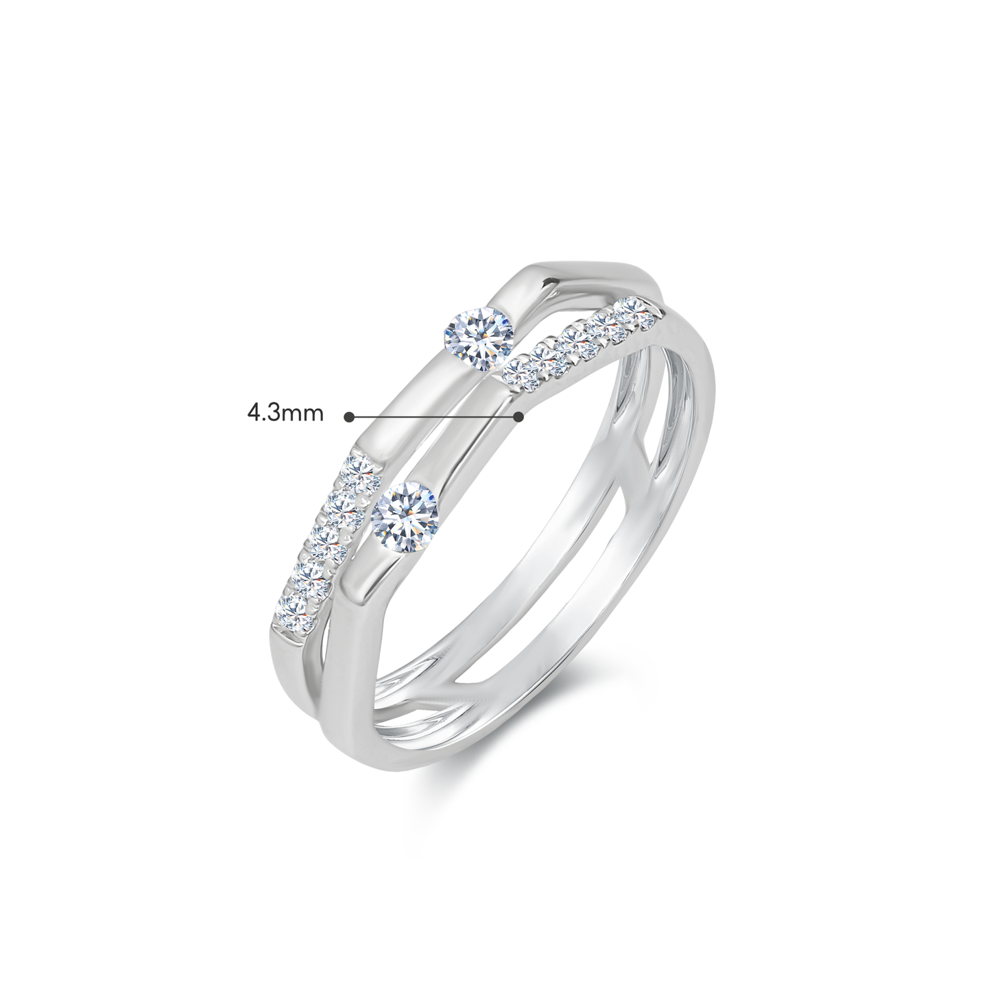 TDG 10K White Gold Lab-Grown Diamond Double Row Open Band Ring