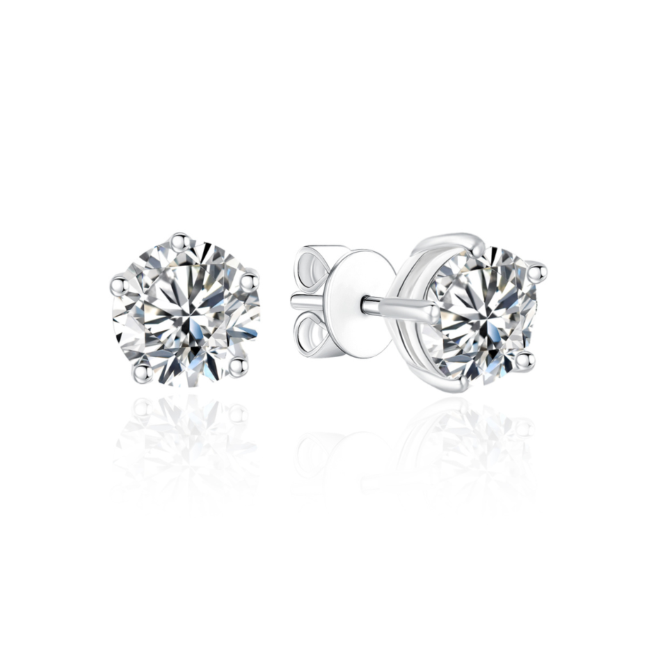 TDG 10K White Gold Lab-Grown 5-Prong Diamond Stud Earrings