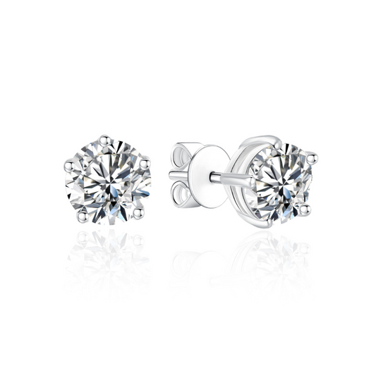 TDG 10K White Gold Lab-Grown 5-Prong Diamond Stud Earrings