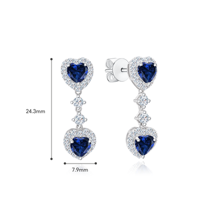 TDG 10K White Gold Blue Heart Gemstone & Lab-Grown Diamond Drop Earrings