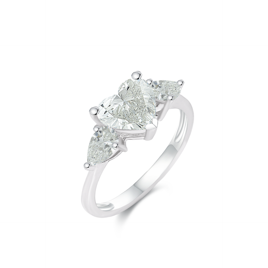 TDG 18K White Gold Lab-Grown Heart Diamond Ring with Side Pear Diamonds – IGI Certified