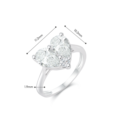 TDG 10K White Gold Lab-Grown Heart-Shaped Diamond Ring