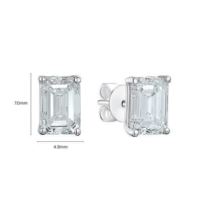 TDG 10K White Gold Lab Grown Emerald Cut Diamond Stud Earring