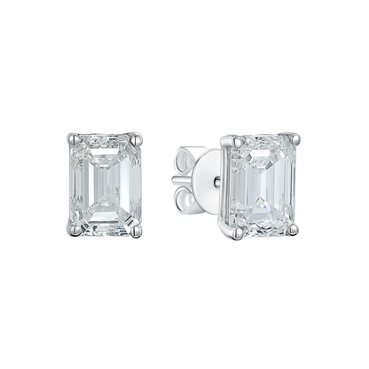 TDG 10K White Gold Lab Grown Emerald Cut Diamond Stud Earring
