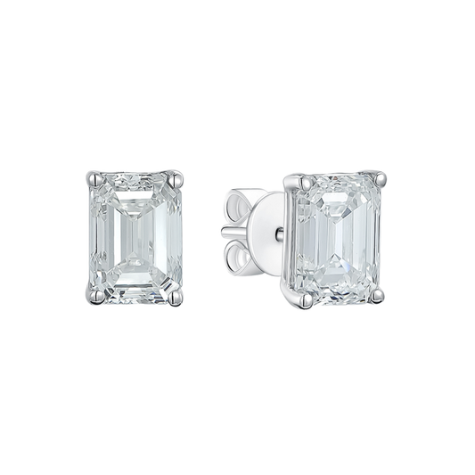 TDG 10K White Gold Lab Grown Emerald Cut Diamond Stud Earring