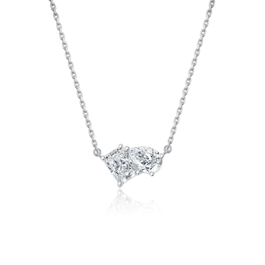 TDG 10K White Gold Lab-Grown Radiant & Pear Cut Diamond Two-Stone Necklace
