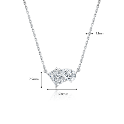 TDG 10K White Gold Lab-Grown Radiant & Pear Cut Diamond Two-Stone Necklace