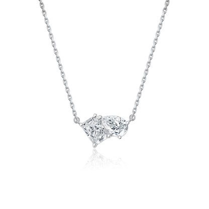 TDG 10K White Gold Lab-Grown Radiant & Pear Cut Diamond Two-Stone Necklace
