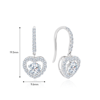 TDG 10K White Gold Lab-Grown Diamond Heart Halo Drop Earrings