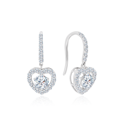 TDG 10K White Gold Lab-Grown Diamond Heart Halo Drop Earrings