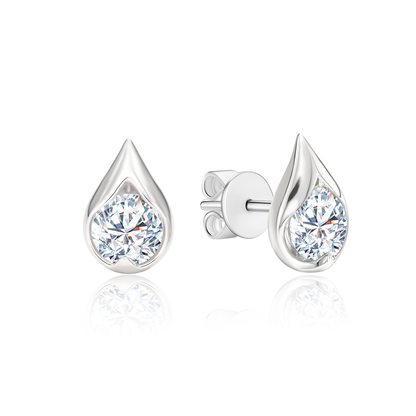 TDG 10K White Gold Lab-Grown Diamond Teardrop Bezel Stud Earrings