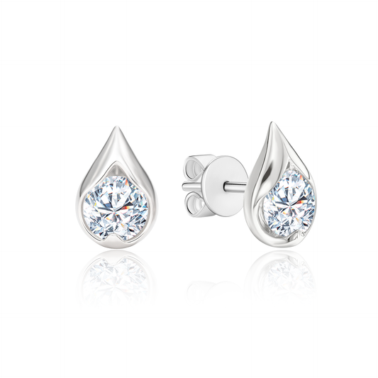 TDG 10K White Gold Lab-Grown Diamond Teardrop Bezel Stud Earrings