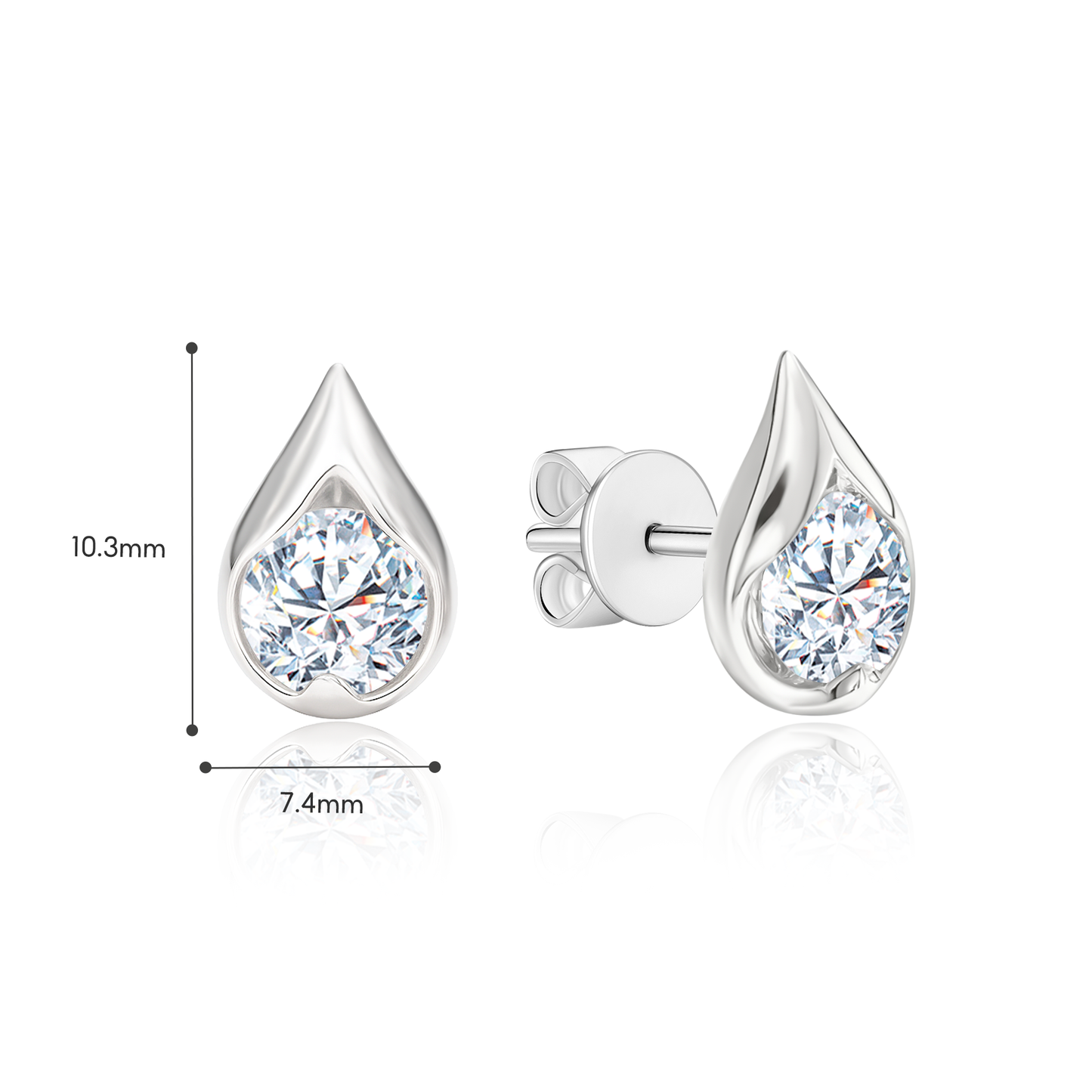 TDG 10K White Gold Lab-Grown Diamond Teardrop Bezel Stud Earrings
