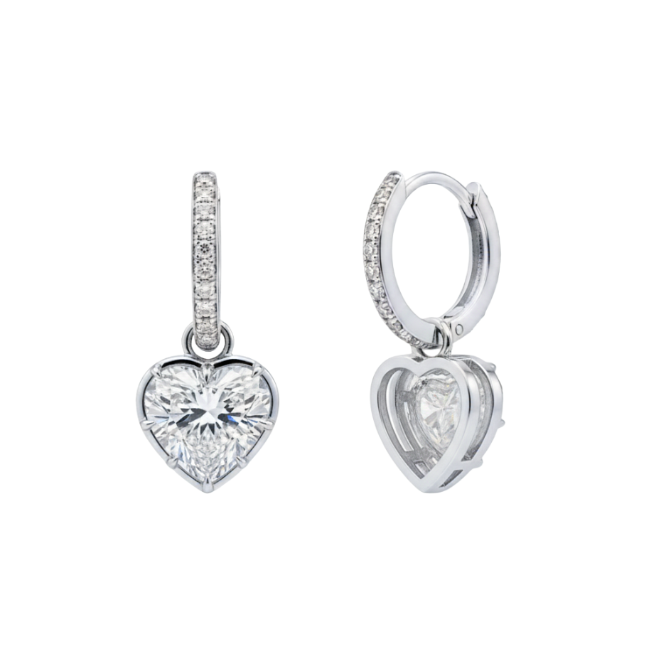 TDG 10K White Gold Lab-Grown Heart Cut Diamond Drop Earrings