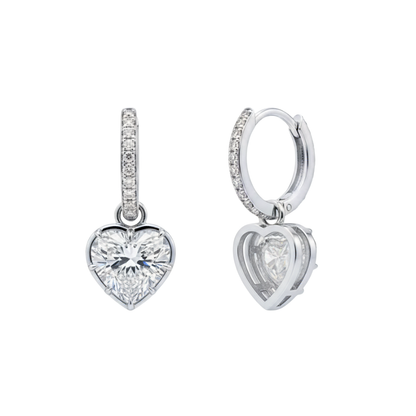 TDG 10K White Gold Lab-Grown Heart Cut Diamond Drop Earrings