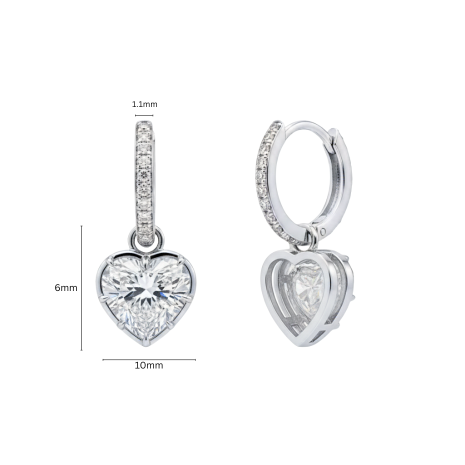 TDG 10K White Gold Lab-Grown Heart Cut Diamond Drop Earrings