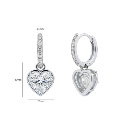 TDG 10K White Gold Lab-Grown Heart Cut Diamond Drop Earrings