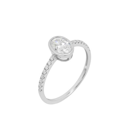 TDG 10K White Gold Lab-Grown Oval Diamond Bezel Ring
