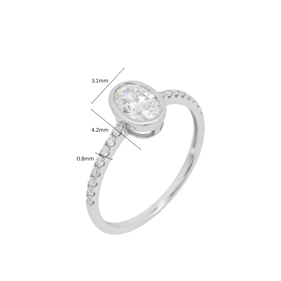 TDG 10K White Gold Lab-Grown Oval Diamond Bezel Ring