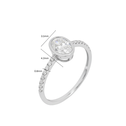 TDG 10K White Gold Lab-Grown Oval Diamond Bezel Ring
