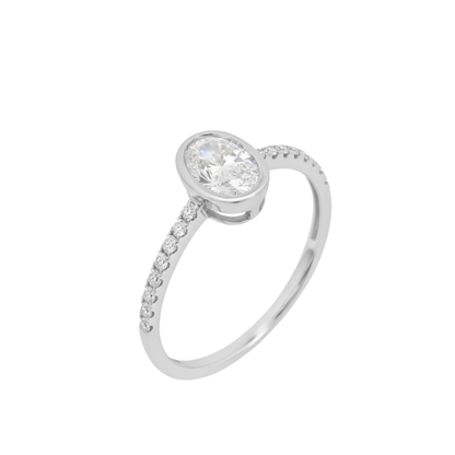 TDG 10K White Gold Lab-Grown Oval Diamond Bezel Ring